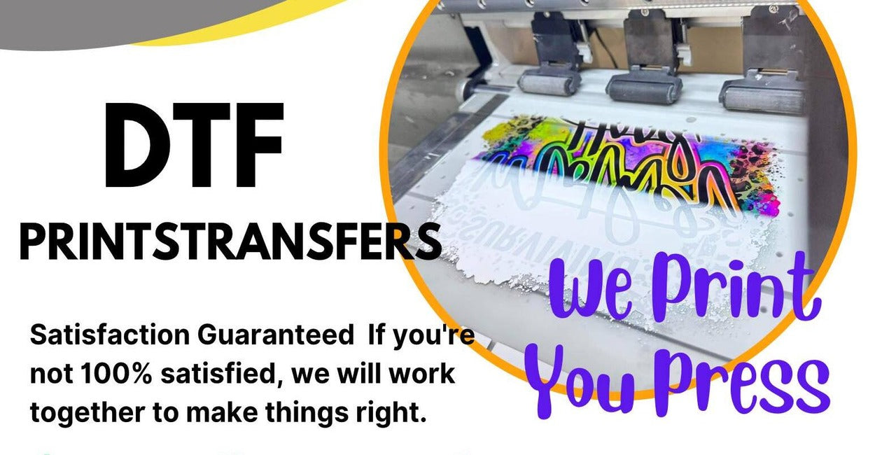 DTF print transfers in California with colorful designs and satisfaction guarantee for customers.