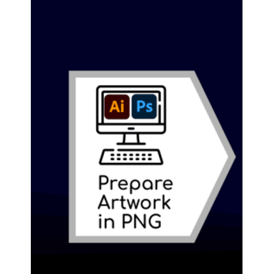 Prepare artwork in PNG format using graphic design software like Adobe Illustrator and Photoshop.